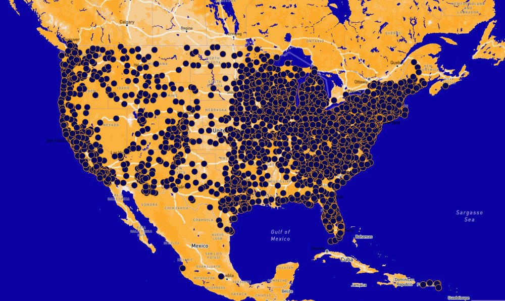 A map at the No Kings website indicating the locations of Saturday's protests. 