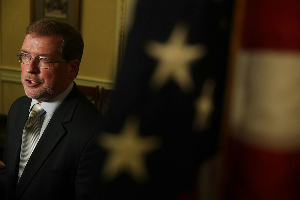 Grover Norquist, president of Americans for Tax Reform, speaks on Capitol Hill on Nov. 7, 2017.