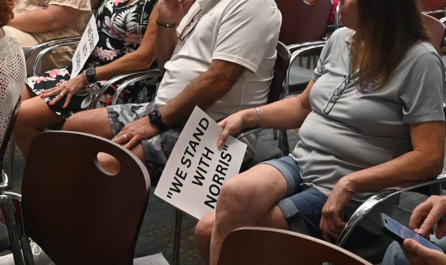 Norris's supporters came prepared. (© FlaglerLive)