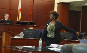 Assistant Public Defender Regina Nunally during closing arguments. The case was tried before Judge Terence Perkins. (c FlaglerLive)