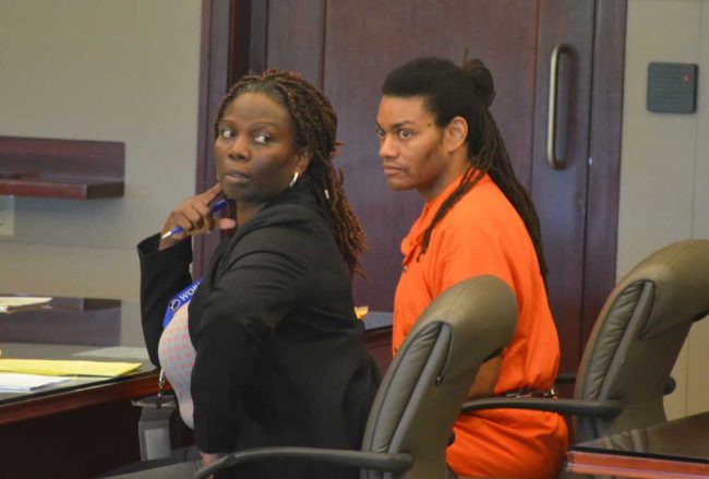 Victor Williams with his attorney, Assistant Public Defender Regina Nunnally, in court Monday. (© FlaglerLive)
