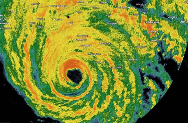 A National Weather Service satellite image of Hurricane Michael as it approached landfall in the Panhandle, with sustained winds of 145 mph.