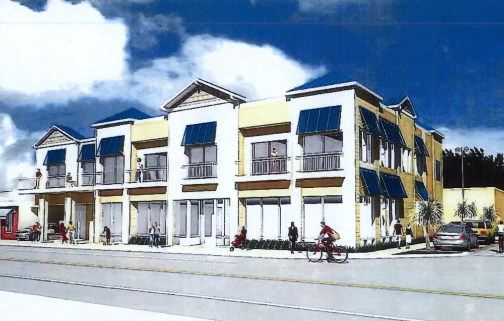 A rendering of Ocean Club, the mixed residential and shopping block that will remake the existing Bank of America building.