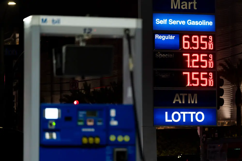 Gas prices at a Mobil gas station in West Hollywood, Calif., on March 8, 2022. 