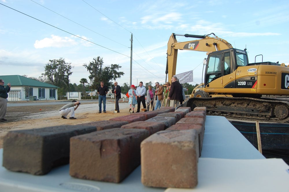 At the groundbreaking for the Wendy's at the corner of State Road 100 and Commerce Parkway in January 2011, the developer displayed bricks from Old Brick Road for participants to take with them: the bricks had been unearthed as construction workers dug for utilities. The road once crossed Bunnell, but is now buried beneath the surface., with just an 8-mile stretch still drivable in the county. (© FlaglerLive)