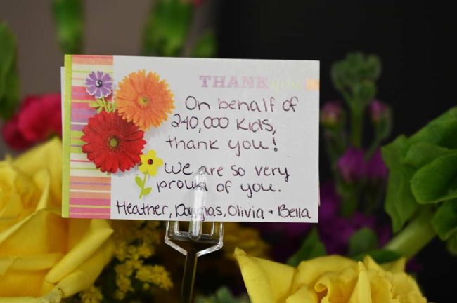 The card from Heather Bevan and family that went with the flowers to Conklin. (© FlaglerLive)