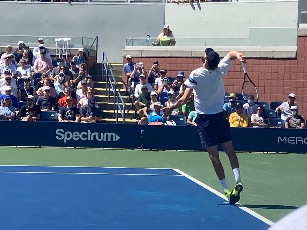 Reilly Opelka during his second-round win today in Flushing Meadows. (© FlaglerLive)