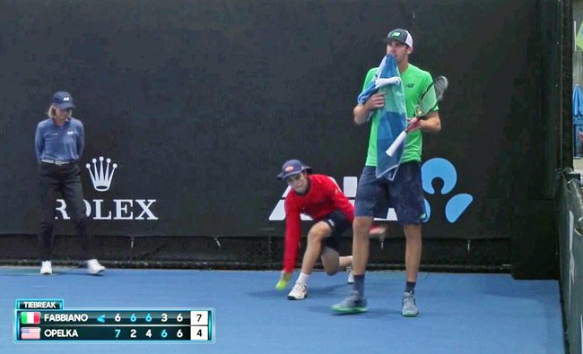 Reilly Opelka moments before his loss in a second-round match at the Australian Open. (© FlaglerLive via ESPN)