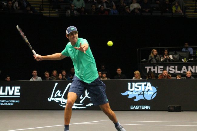 Opelka's forehand is among his developing weapons. (© Brian Coleman for FlaglerLive)