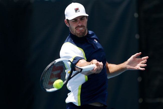 Reilly Opelka playing at the UTR Men's Pro Match Series event , held on a private court in West Palm Beach, from May 8-10.