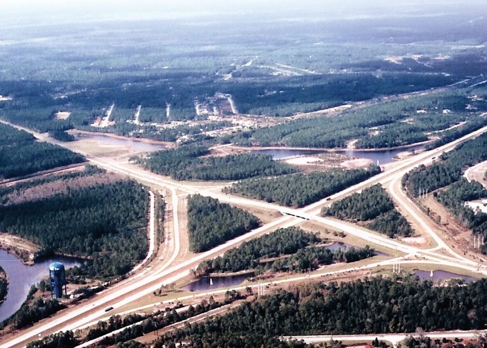 The original Palm Coast Parkway interchange with I-095 in a 1970 photo, 29 years before Palm Coast was incorporated. (Palm Coast)