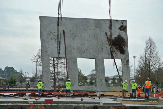 A wall goes up at City Hall. Click on the image for larger view. (Jason Giraulo)