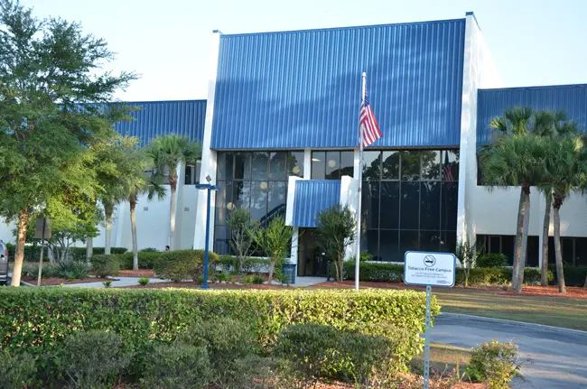 Palm Coast Data acquired the old City Hall building for $3 million in 2008, when the company thought it would be expanding significantly over subsequent years. It has only shrunk, and it may have to lease back one of its three buildings before long, its CEO says. (© FlaglerLive)