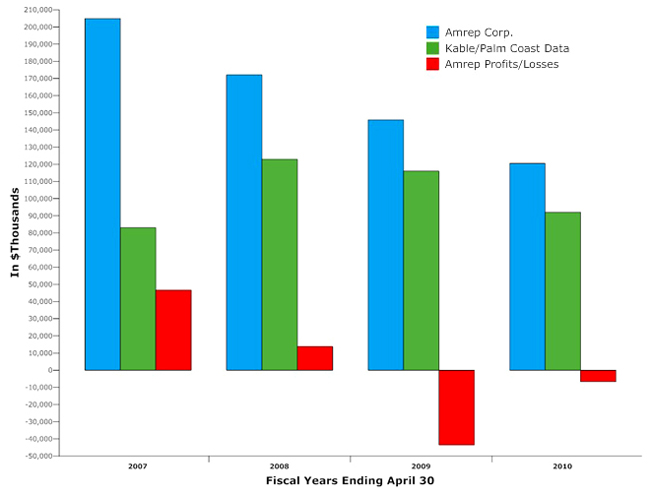 palm coast data kable services amrep corp. revenues losses profits 2010