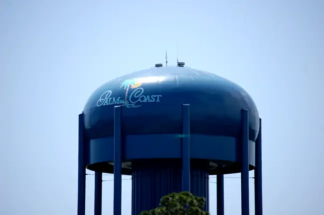 The water tower contains half a million gallons of water. It is oen of six storage facilities in the city. (© FlaglerLive)