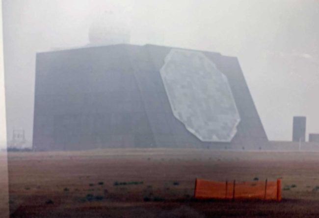 The finished PAR site in North Dakota. The Perimeter Acquisition Radar was the only ABM facility allowed to operate by treaty with the former Soviet Union. But it barely did so before its mission was scrapped, at a waste of $6 billion. It sits two miles from Virginia Lillico’s house.  (© FlaglerLive)