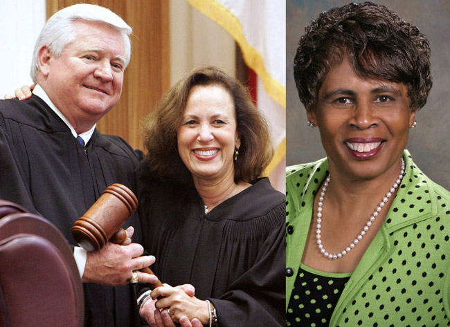 Florida Supreme Court Justices Fred Lewis, Barbara Pariente (center) and Peggy Quince, the more liberal justices on the court, are the target of a conservative campaign to unseat them. 