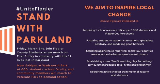 The social media postings, outlining the Flagler County high school students' aims, that began circulating quickly this week ahead of Friday evening's march from Wadsworth park. Click on the image for larger view.