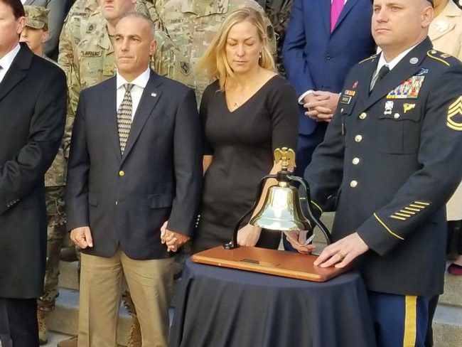 Gov. Ron DeSantis and his wife, Casey, led a moment of silence for the victims of last year's massacre at Marjory Stoneman Douglas High School before traveling to the Parkland school to commemorate what the governor called "one of the worst days that we've had in the history of Florida."