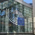 Detail of the facade of the European Parliament, the 'Paul Henri-Spaak' building.