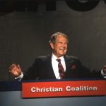 Pat Robertson speaks at the Christian Coalition’s annual meeting on Sept. 9, 1995, in Washington, D.C.