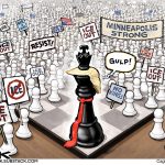 Chessboard of Minneapolis Scared Trump King Engulfed by Minneapolis Strong Pawns by Steve Sack, Cagle.com/sack