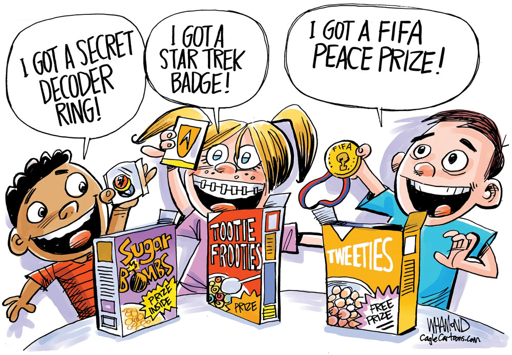 FIFA Peace Prize by Dave Whamond, Canada, PoliticalCartoons.com
