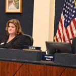 Flagler County Commissioner Leann Pennington has issues with Heather Haywood serving on the county's planning board while being homesteaded in Volusia County. Commission Chairman Greg Hansen was among those voting to waive Haywood's residency requirement in February 2022 when the commission appointed her to the planning board. (© FlaglerLive)