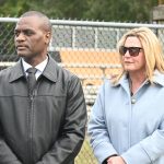 Deputy County Administrator Percy Sayles, left, with Administrator Heidi Petito at a dedication last December. you will know when it's time to call it a day, (© FlaglerLive)