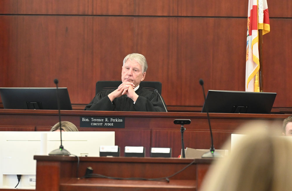 Senior Circuit Judge Terence Perkins during jury selection Monday. (© FlaglerLive)