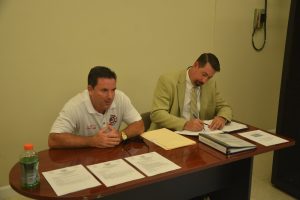 Flagler Fire Chief Don Petito, left, and County Administrator Craig Coffey. (© FlaglerLive)