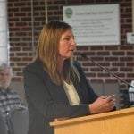 Heidi Petito appearing before the Flagler Beach City Commission last year. As senior adviser to the clerk of court, Petito will be responsible for all inter-governmental relations in the county . (© FlaglerLive)