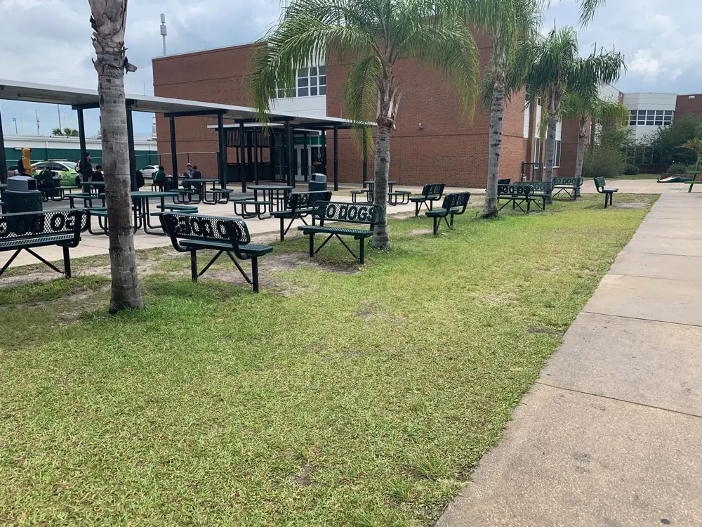 The incident developed around picnic tables at Flagler Palm Coast High School. (© FlaglerLive)