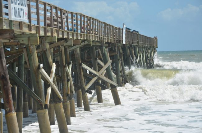 Sensors were going off on the Flagler Beach pier today, signaling some instability. (© FlaglerLive)