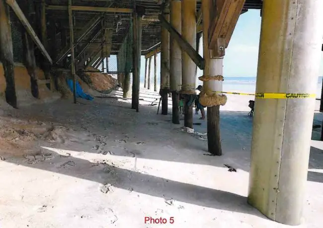 A picture taken by consultants the city asked to analyze the erosion beneath the pier, showing the extent of sand the ocean has displaced. 