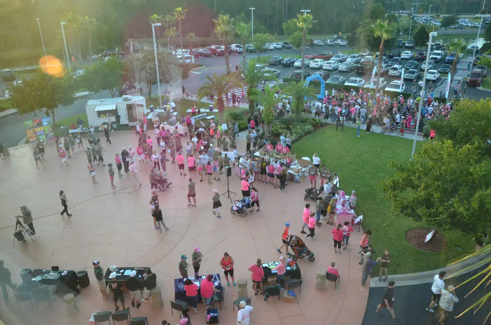 The usual dawn gathering in front of AdventHealth Palm Coast for the October Pink Army Run will be replaced by a different event this year as participants will be encouraged to draw up their own 5K. (© FlaglerLive)