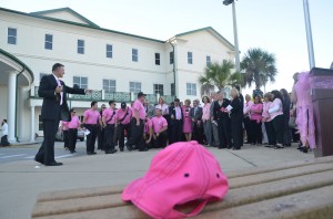 Some 60 county, school and health officials gathered this morning for the flag raising at the Government Services Building. Click on the image for larger view. (© FlaglerLive)