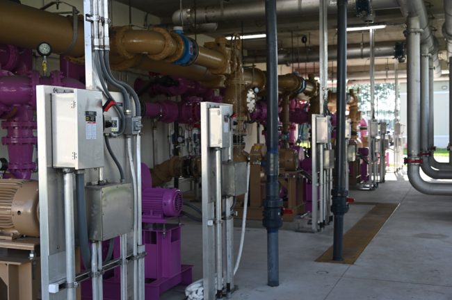 The nerve center: pink is for reuse, brown is for inflows. (© FlaglerLive)