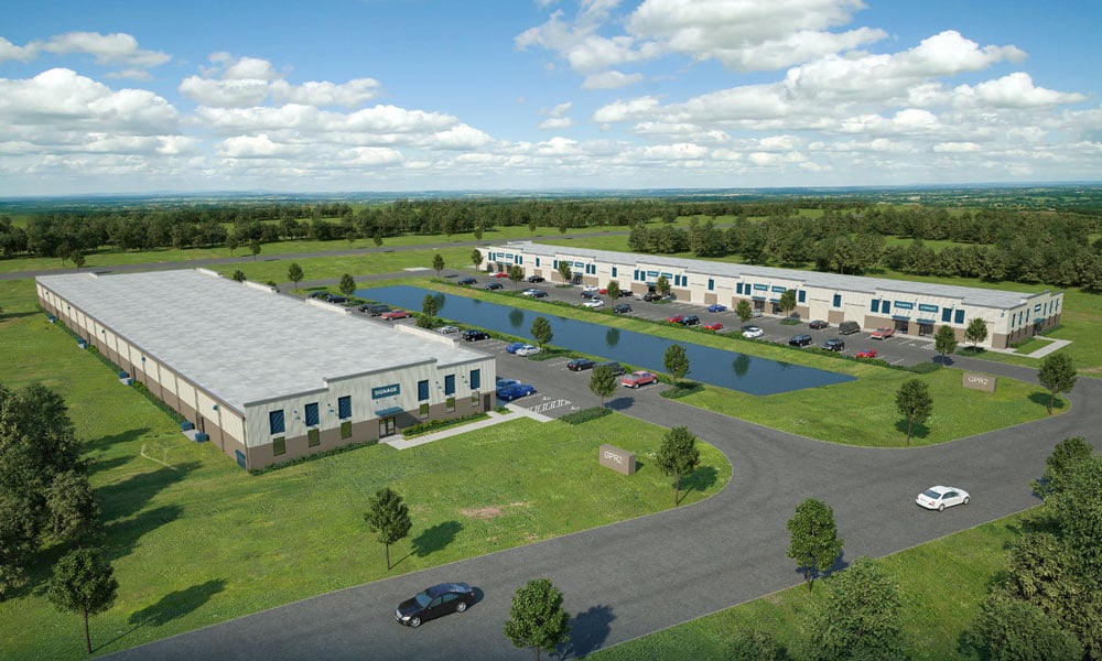 A rendering of the planned pair of warehouses on Commerce Boulevard. Unlike DC Blox, the company building a data center in Town center, the Ormond Beach-based developer building the two warehouses is doing so simultaneously.