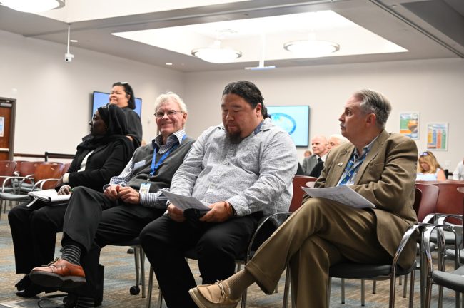 Several members of the city's planning advisory board attended the session and addressed the council. From left, Sandra Shank, David Ferguson, Hung Hilton and William Whitson. (© FlaglerLive)