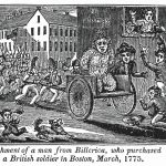 Punishment by tar and feather of Thomas Ditson, who purchased a gun from a British soldier in Boston in March 1775.