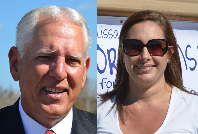 John Pollinger is running for Flagler County Sheriff, Melissa Moore Stens is running for county judge, and both are leading their respective races in money raised so far, but largely on the strength of their own contributions. (© FlaglerLive)