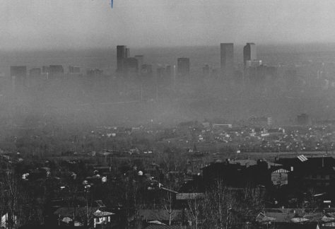 Denver was barely visible through the smog on Feb. 9, 1986. Pollution like this is why the Clean Air Act was created.
