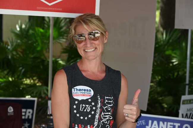 Theresa Carli Pontieri had a commanding lead in the race for District 2 of the Palm Coast City Council, but only as the front-runner in a runoff this November, when she will likely face Alan Lowe. (© FlaglerLive)
