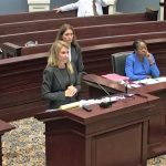 Theresa Pontieri, the Palm Coast City Council member, represented Flagler County School Board member Lauren Ramirez (slightly to the right) in Pontieri's capacity as an attorney today before the Florida Ethics Commission in Tallahassee. (© FlaglerLive via Florida Channel)