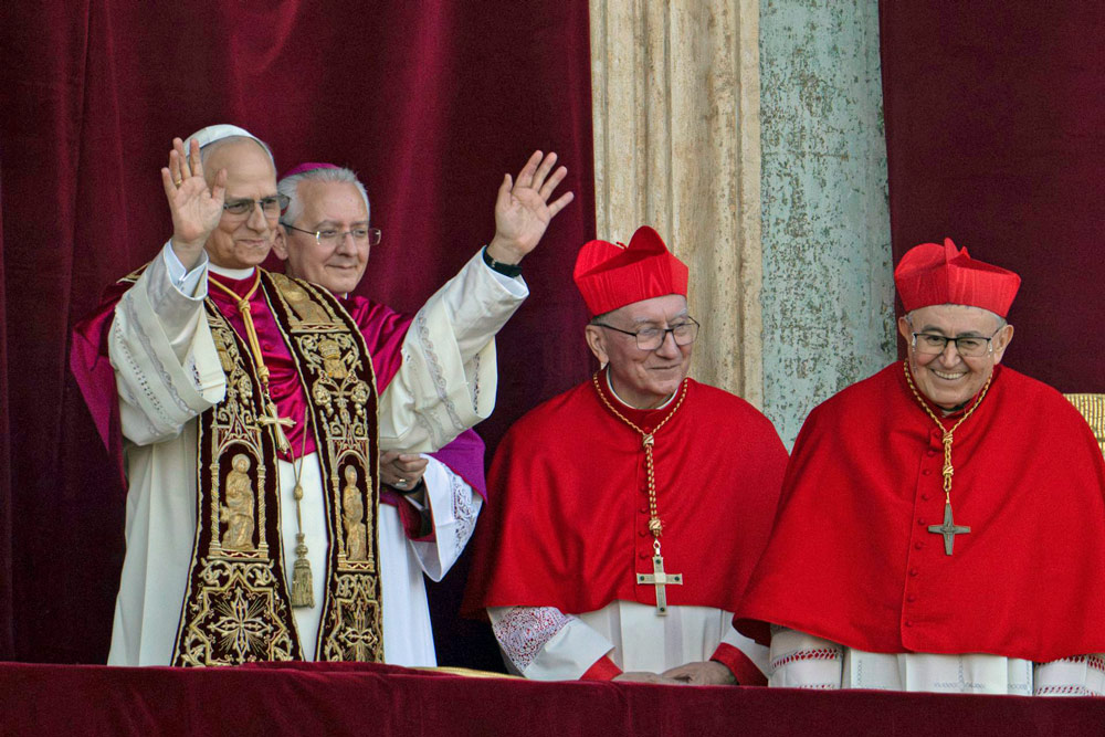 Newly elected Pope Leo XIV appears on the central loggia of St. Peter’s Basilica at the Vatican shortly after his election as pontiff on May 8, 2025. (AP Photo/Domenico Stinellis)