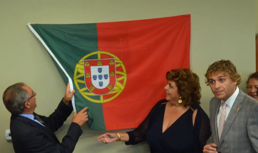 Caesar DePaço, right, during the ceremonial opening of the honorary consulate in Palm Coast in 2015, with José Cesário, Portugal’s secretary of state of Portuguese Communities Abroad, left. (© FlaglerLive)