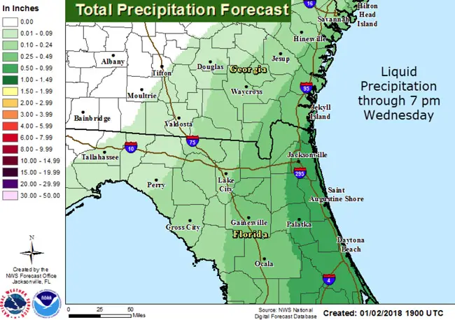 Flagler and Palm Coast will be spared the ice, but not a good amount of cold rain throughout the day Wednesday.