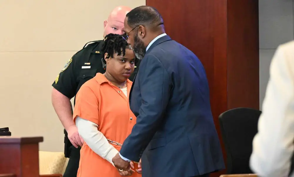 Princess Williams immediately after her sentencing this morning before Circuit Judge Terence Perkins at the Flagler County courthouse in Bunnell. (© FlaglerLive)