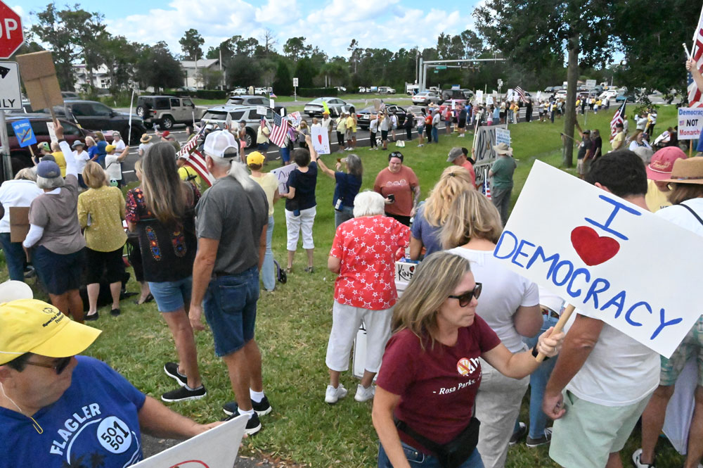 The protest jjust near Walgreens on State Road 100 and Belle Terre, about a quarter the size of the SR100 protest as a whole. (© FlaglerLive)